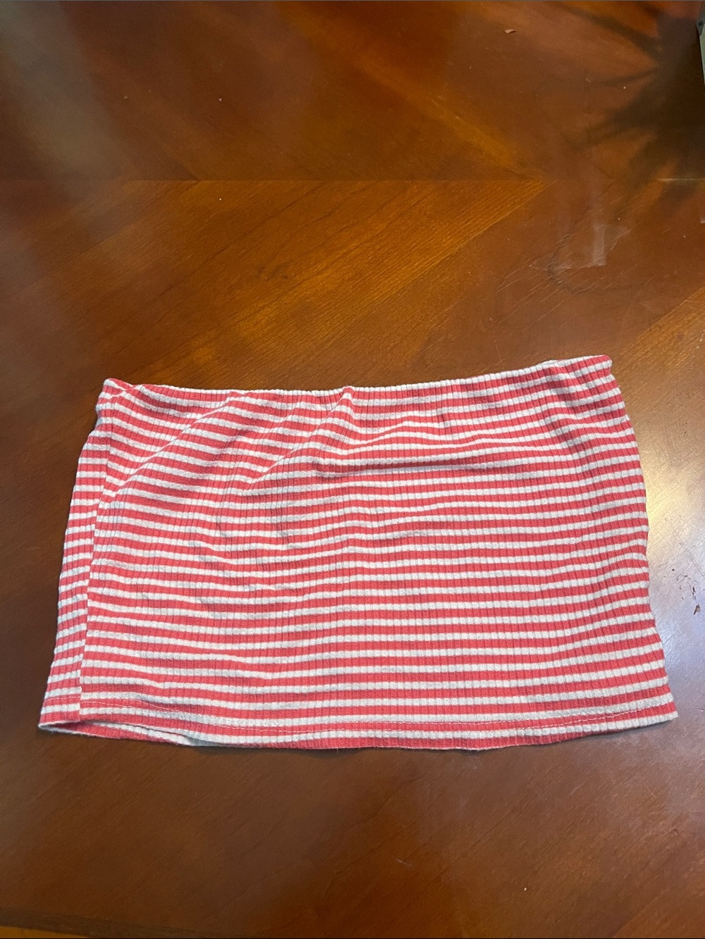 Striped Red and White Ribbed Fully Lined Crop Tube Top